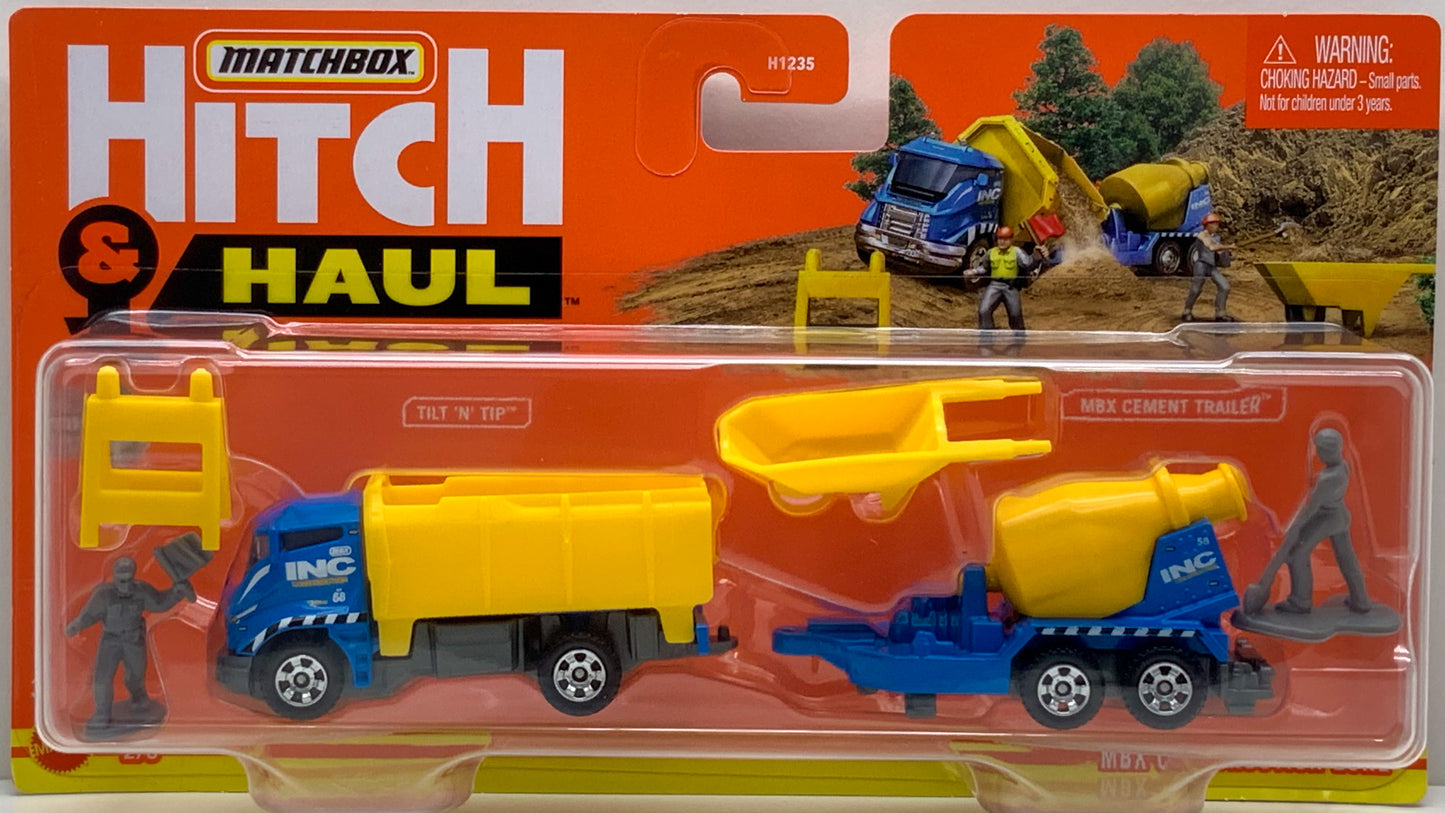 Buy at Tatoy Shop Matchbox 2021 Hitch And Haul Series Construction Zone Number 2 out of 8 Features A Towing Vehicle Tilt N Tip  Cement Trailer Mixer Construction Workers And Signs  